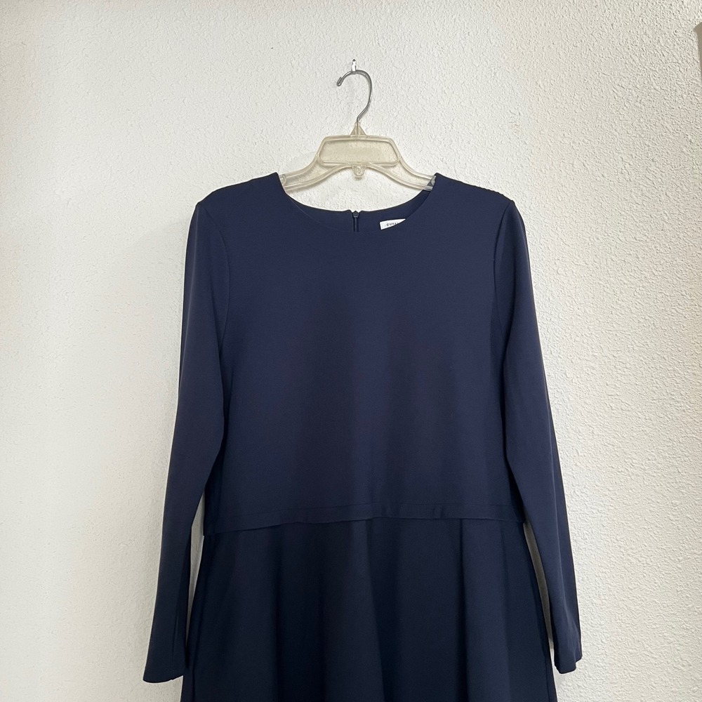 Cuyana Drop Waist Dress Medium MD Navy Blue Heavyweight Ponte Knit Fit Flare - Picture 3 of 11